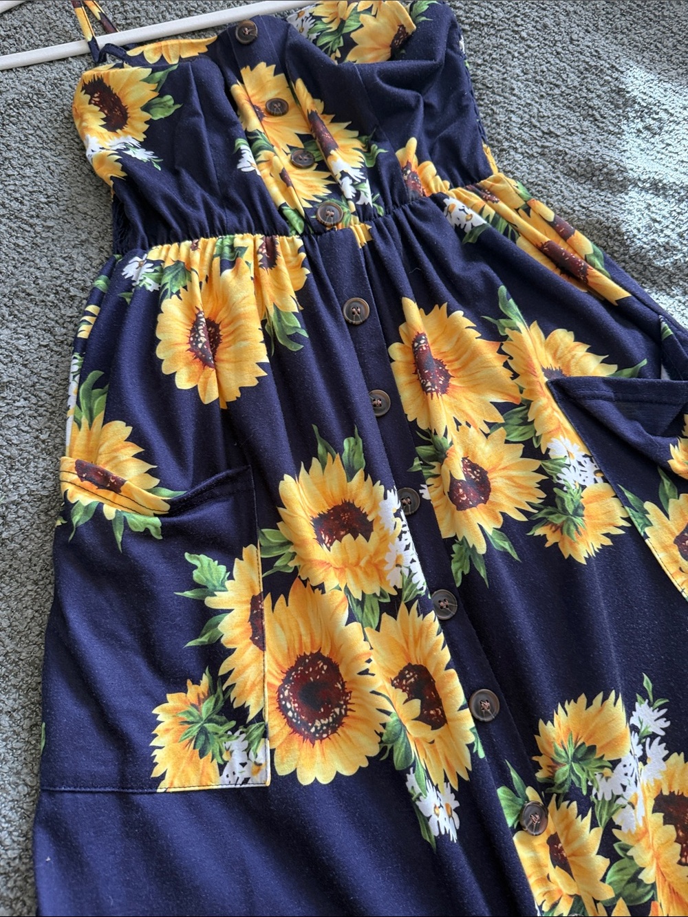 Navy Sunflower Maxi Dress with Spaghetti Straps - Picture 3 of 4